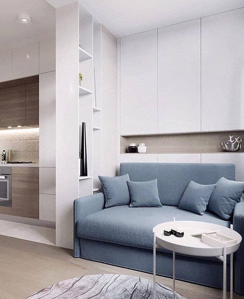 Зонирование кухни с диваном