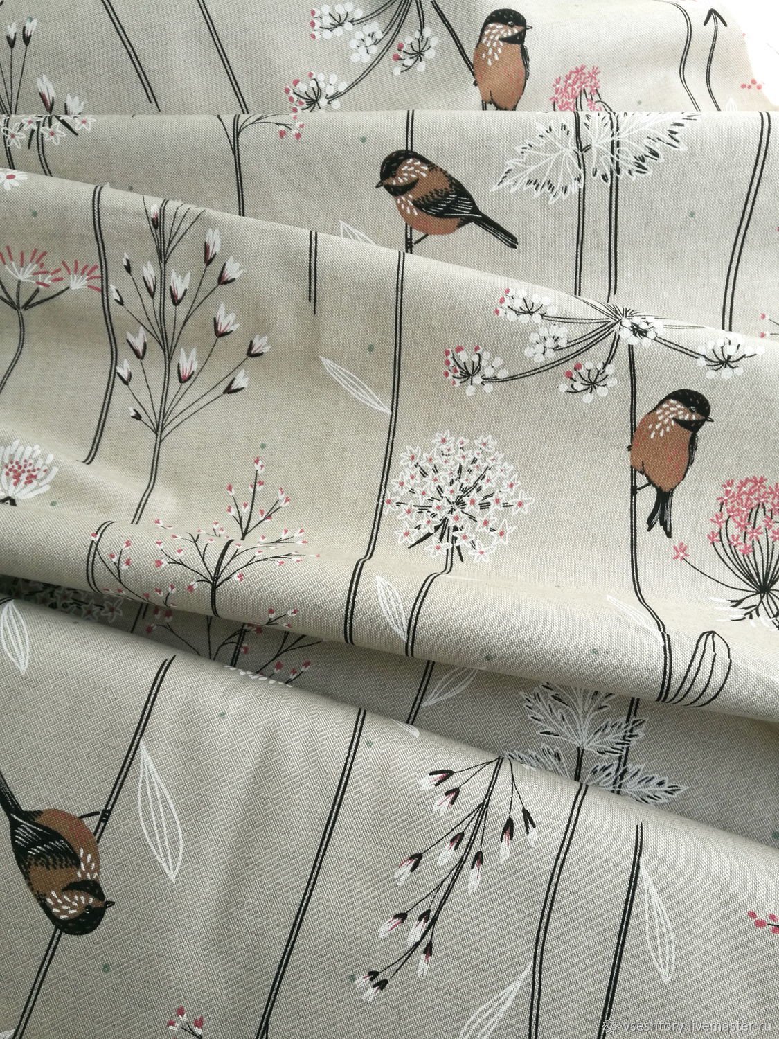 Ткань для штор с птичками