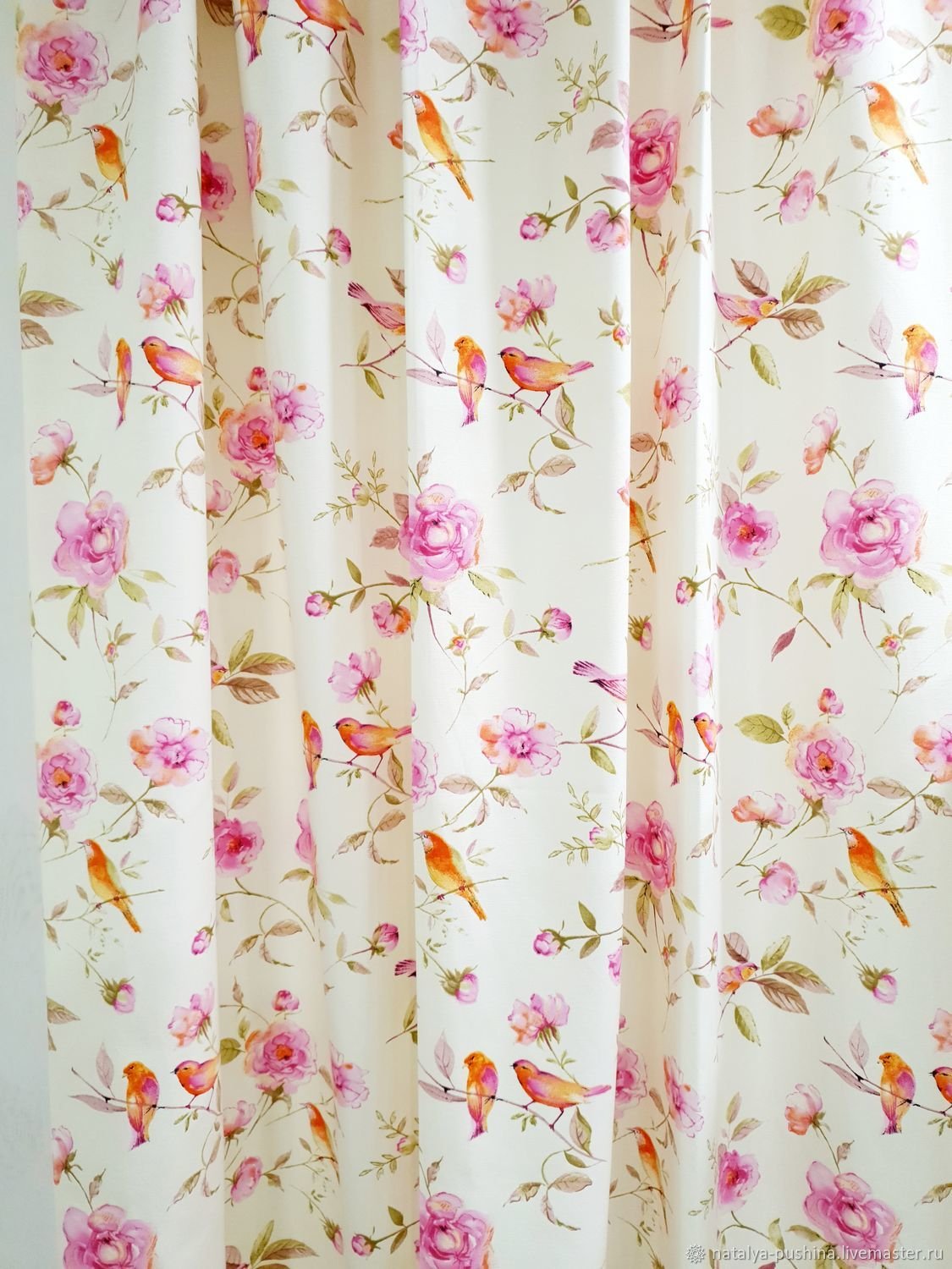 Шторы с птичками и цветами