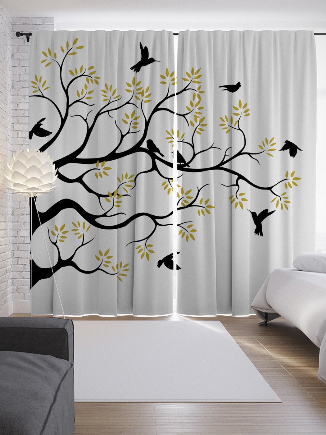 Шторы в зал с птичками