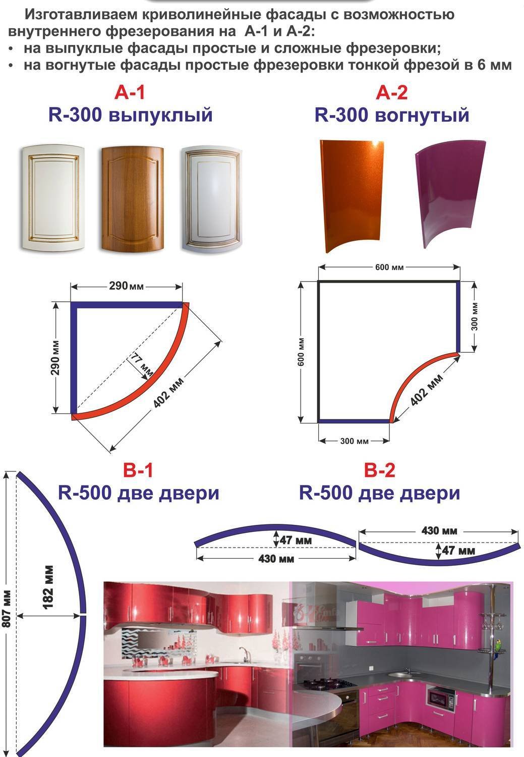 Радиусные фасады МДФ модуль 900