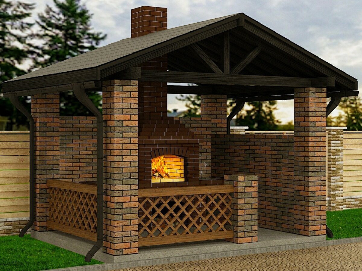 Беседка с мангалом из кирпича 5 на 5 метров