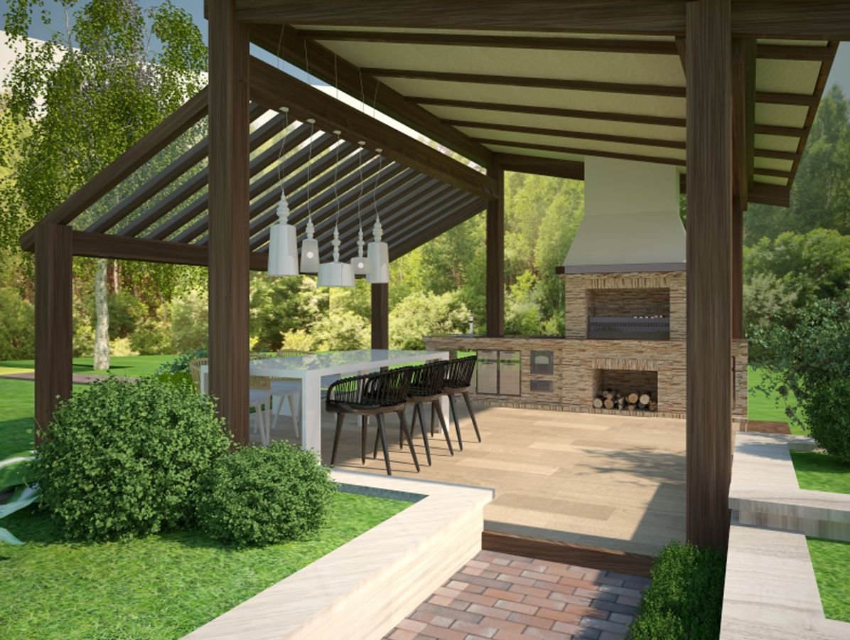 Современная беседка с мангальной зоной