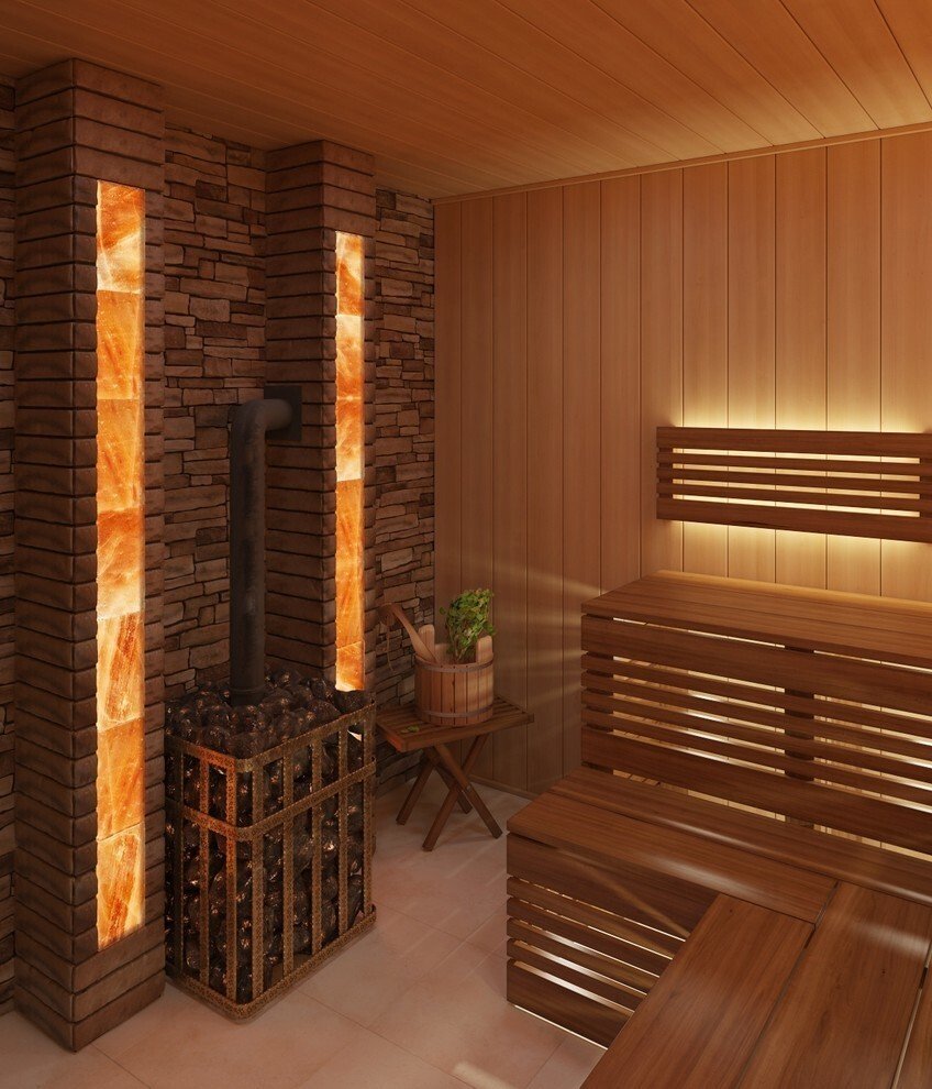 Отделка кирпичной бани внутри