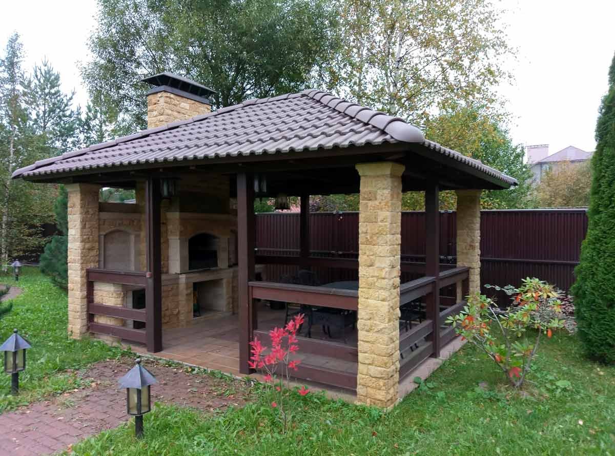 Беседка 3х4 с четырехскатной крышей с мангалом