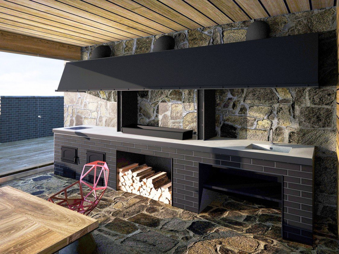 Беседка с мангалом. Мангальная зона. Loft