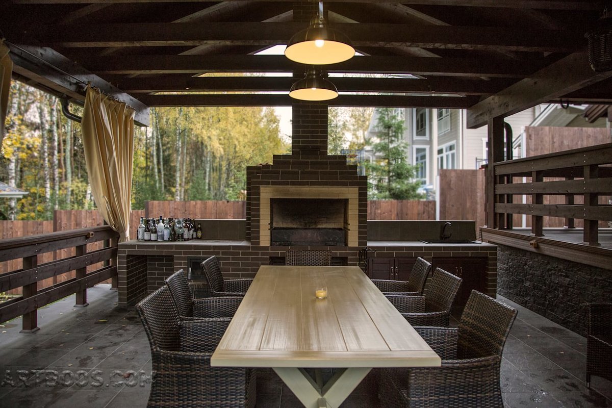 Беседка с мангалом. Мангальная зона. Loft