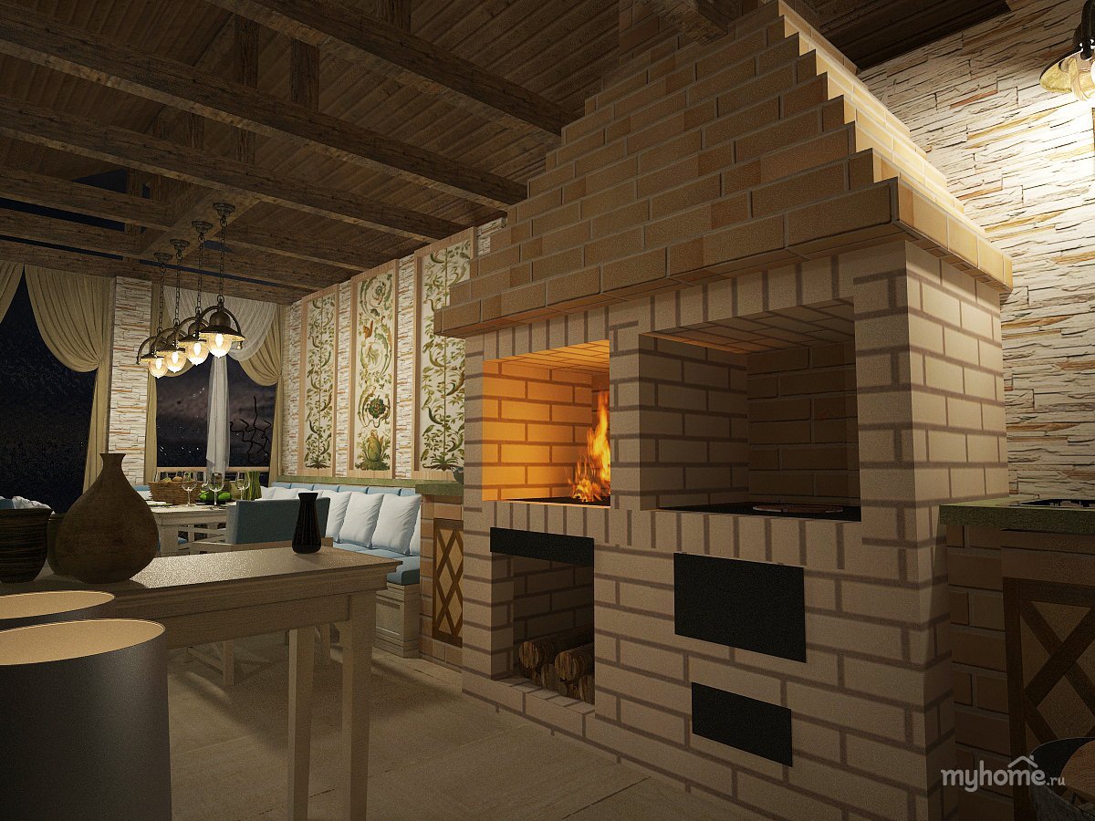 Зимняя беседка с камином