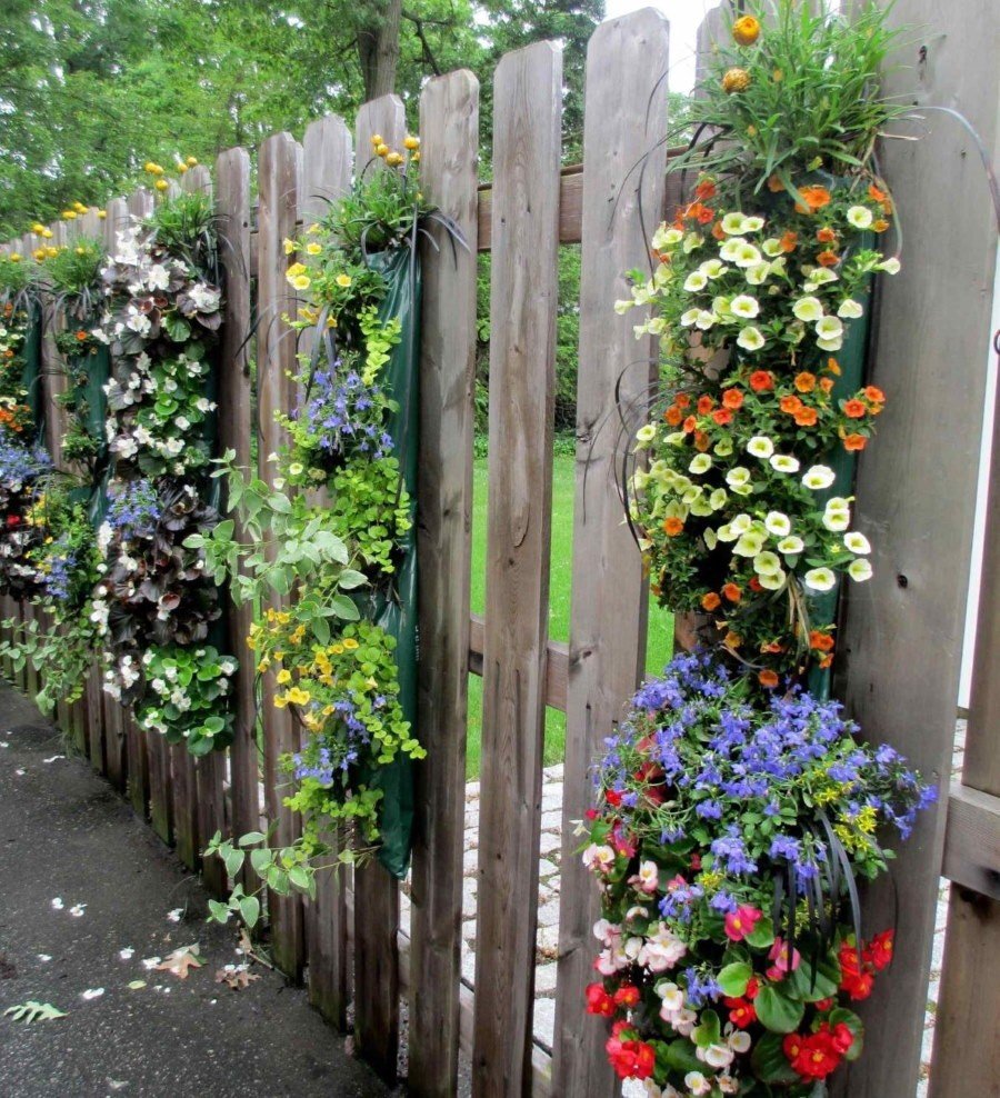 Украшение забора цветами