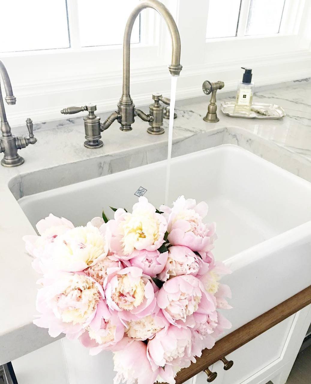 Цветы в раковине на кухне