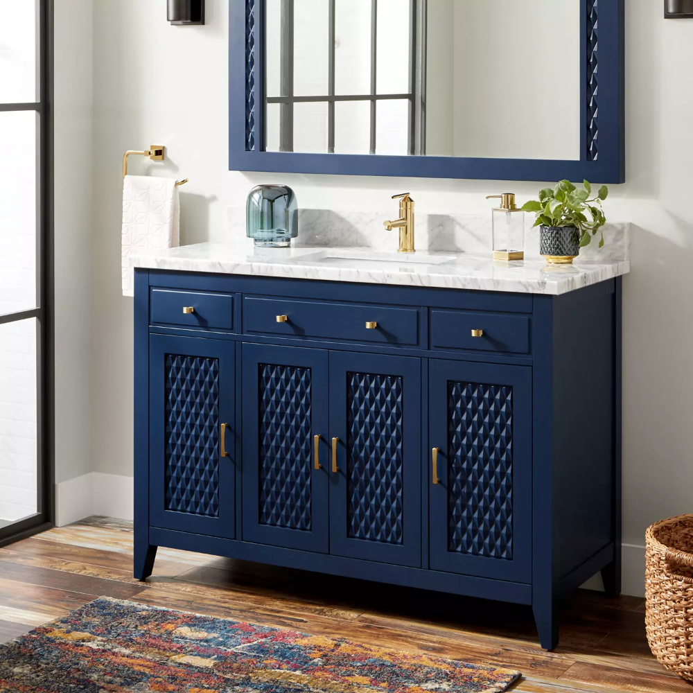 Navy Blue Bathroom Vanity 48 inch Double Sink