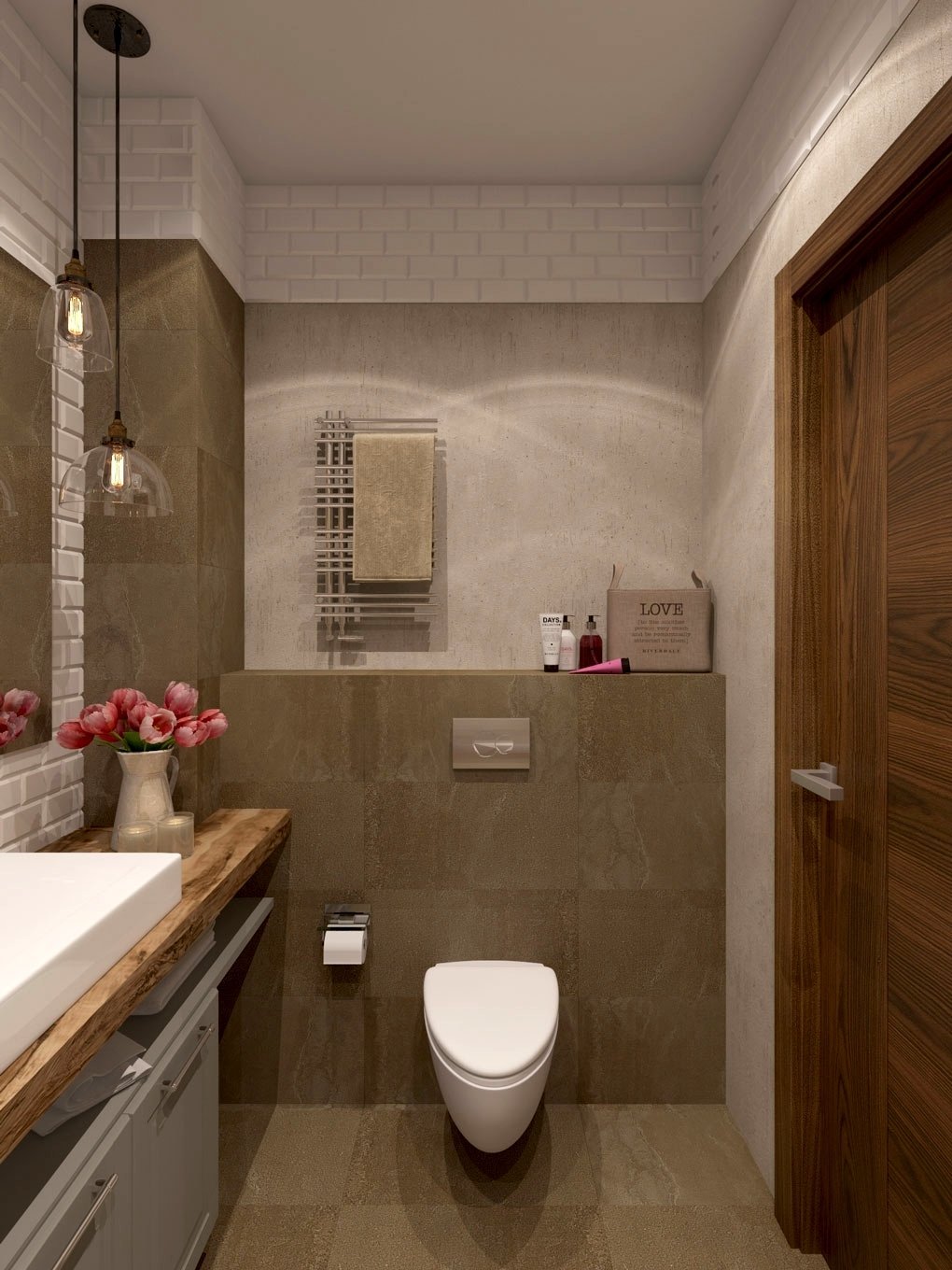 Туалетная комната с подвесным унитазом