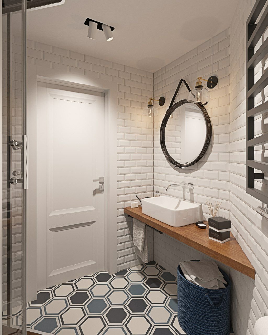 Санузел с душевой в стиле Сканди