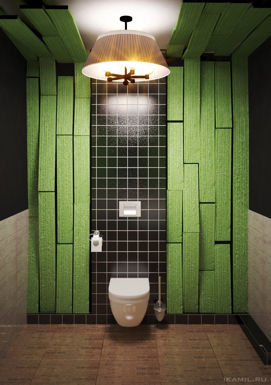 Туалет с зеленой плиткой