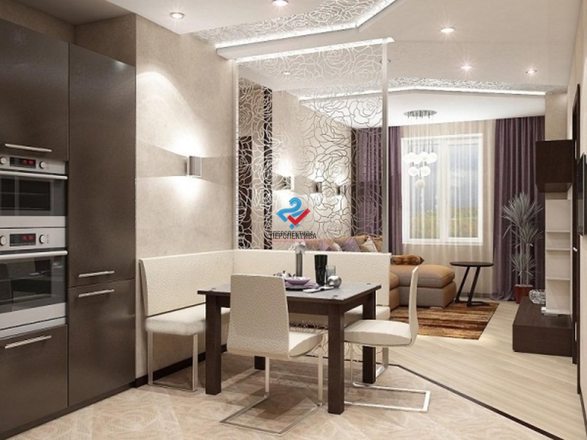 Кухня гостиная в двухкомнатной квартире