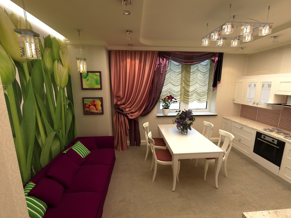 Интерьер кухни 10 кв м с диваном