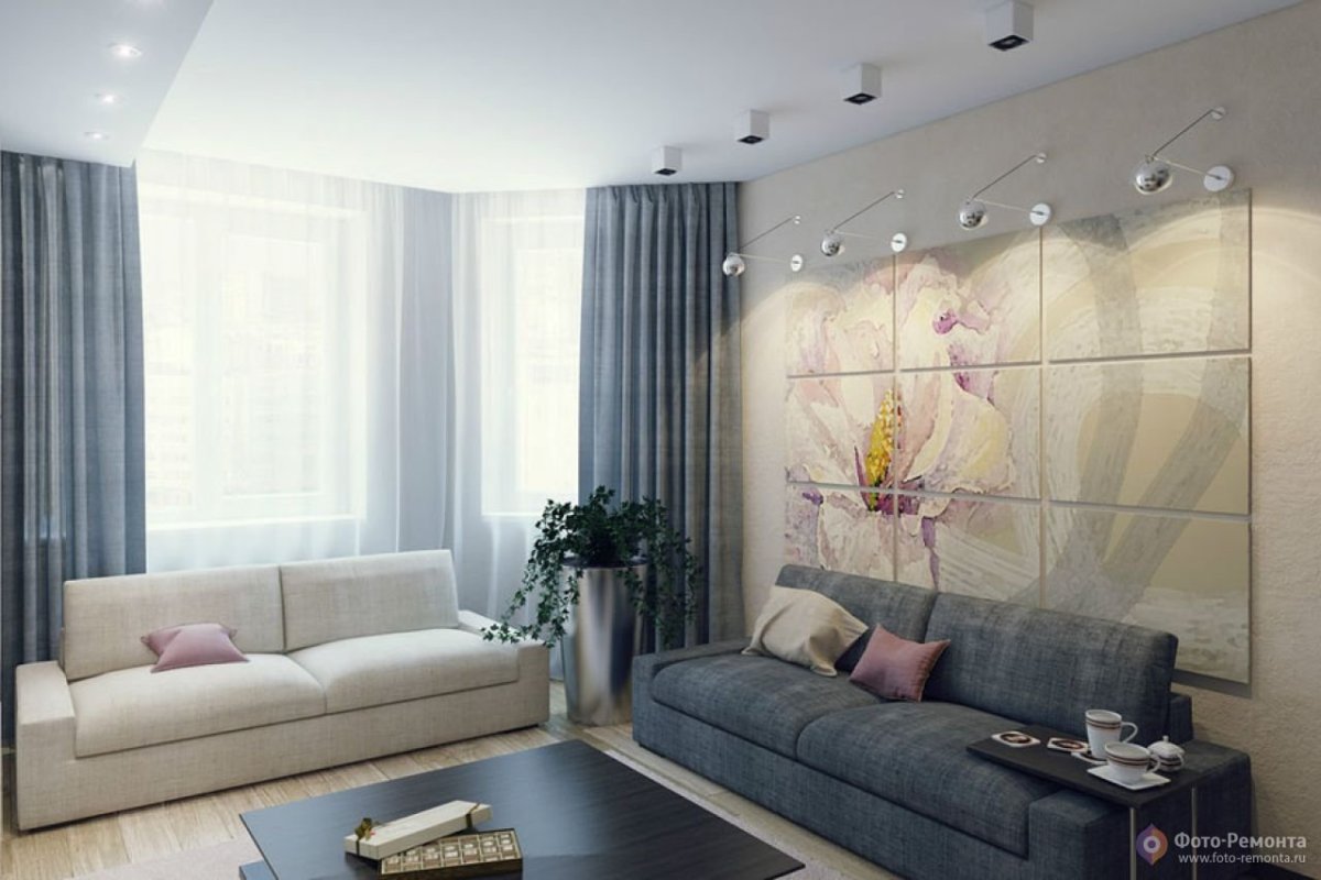 Зал с двумя диванами