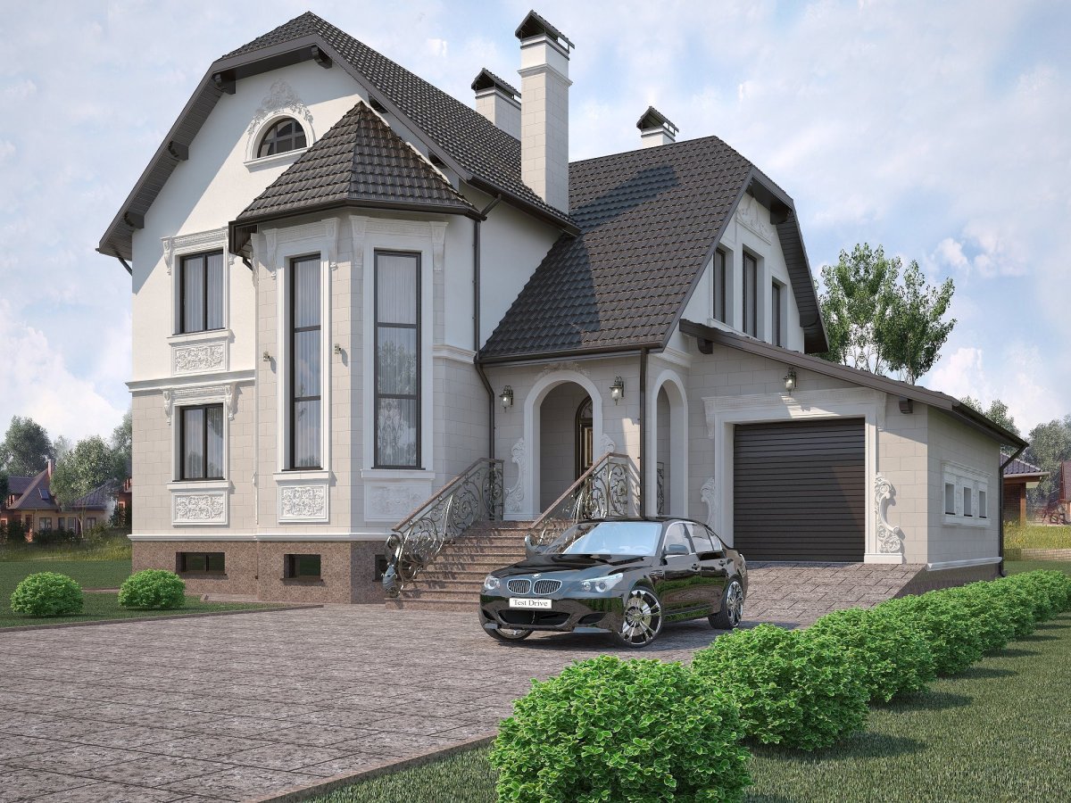 Коттедж оштукатуренный фасад