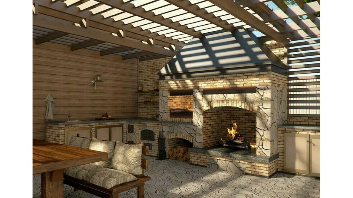 Баня с беседкой и мангальной зоной