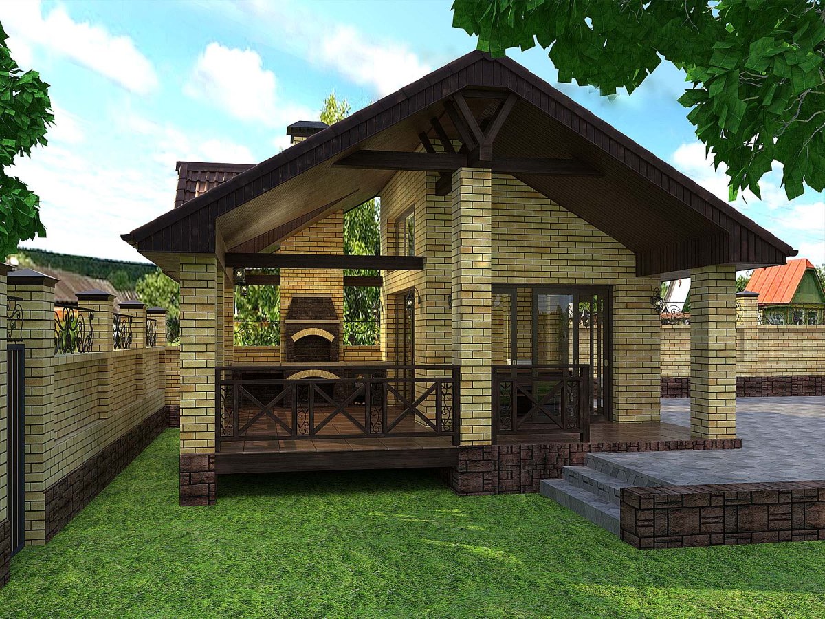 Беседка с мангалом из кирпича 5 на 5 метров