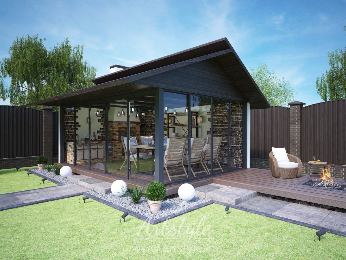 Беседка с мангальной зоной проекты в стиле лофт