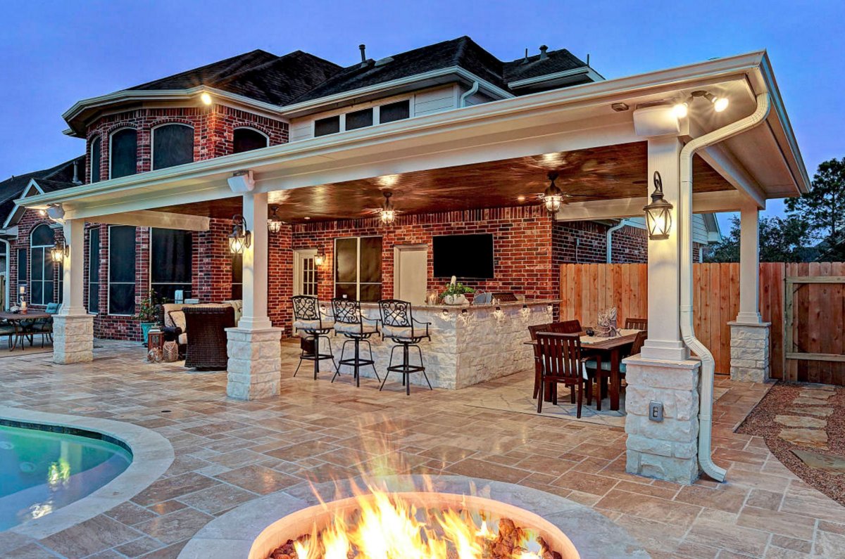 Беседки патио зона с мангалом и бассейном