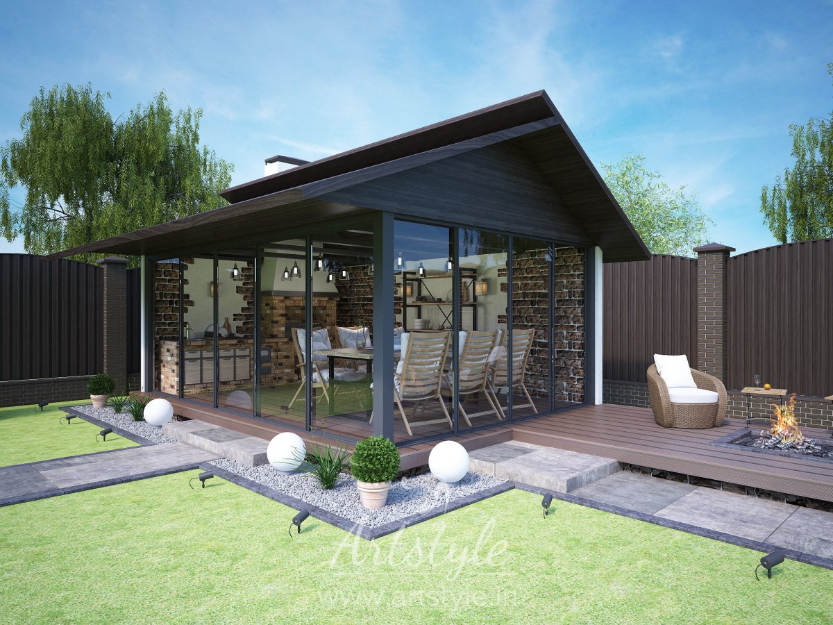 Беседка с мангальной зоной проекты в стиле лофт