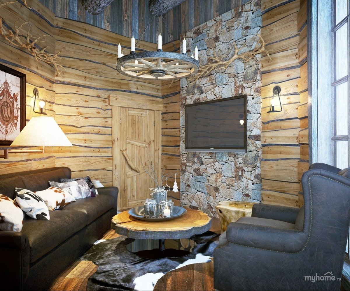 Отделка комнаты отдыха в бане камнем