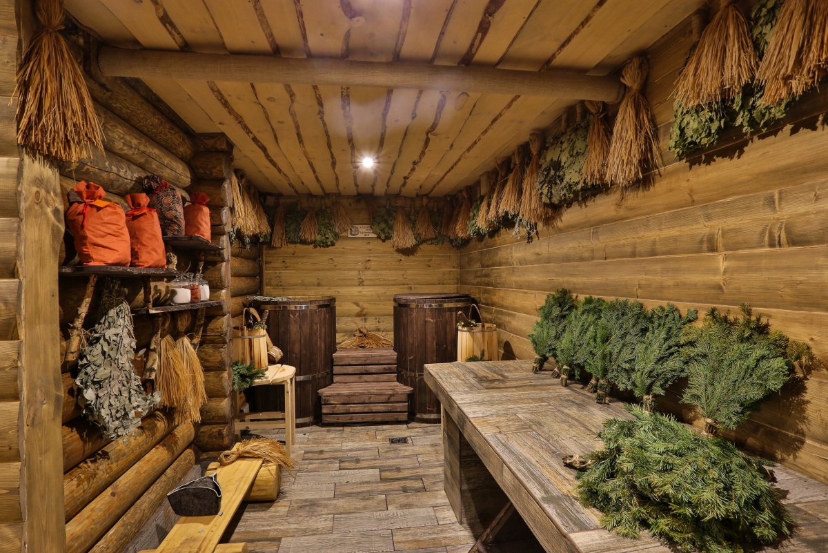 Баня интерьер парной с травами
