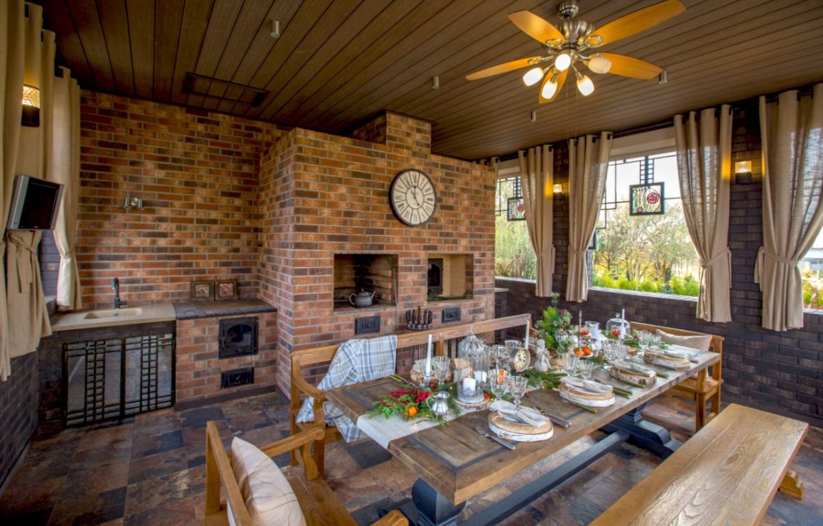 Беседка с мангалом. Мангальная зона. Loft