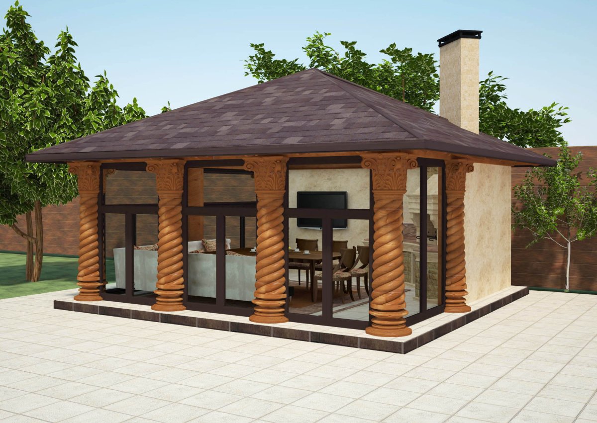 Беседка закрытая с мангальной зоной сбоку