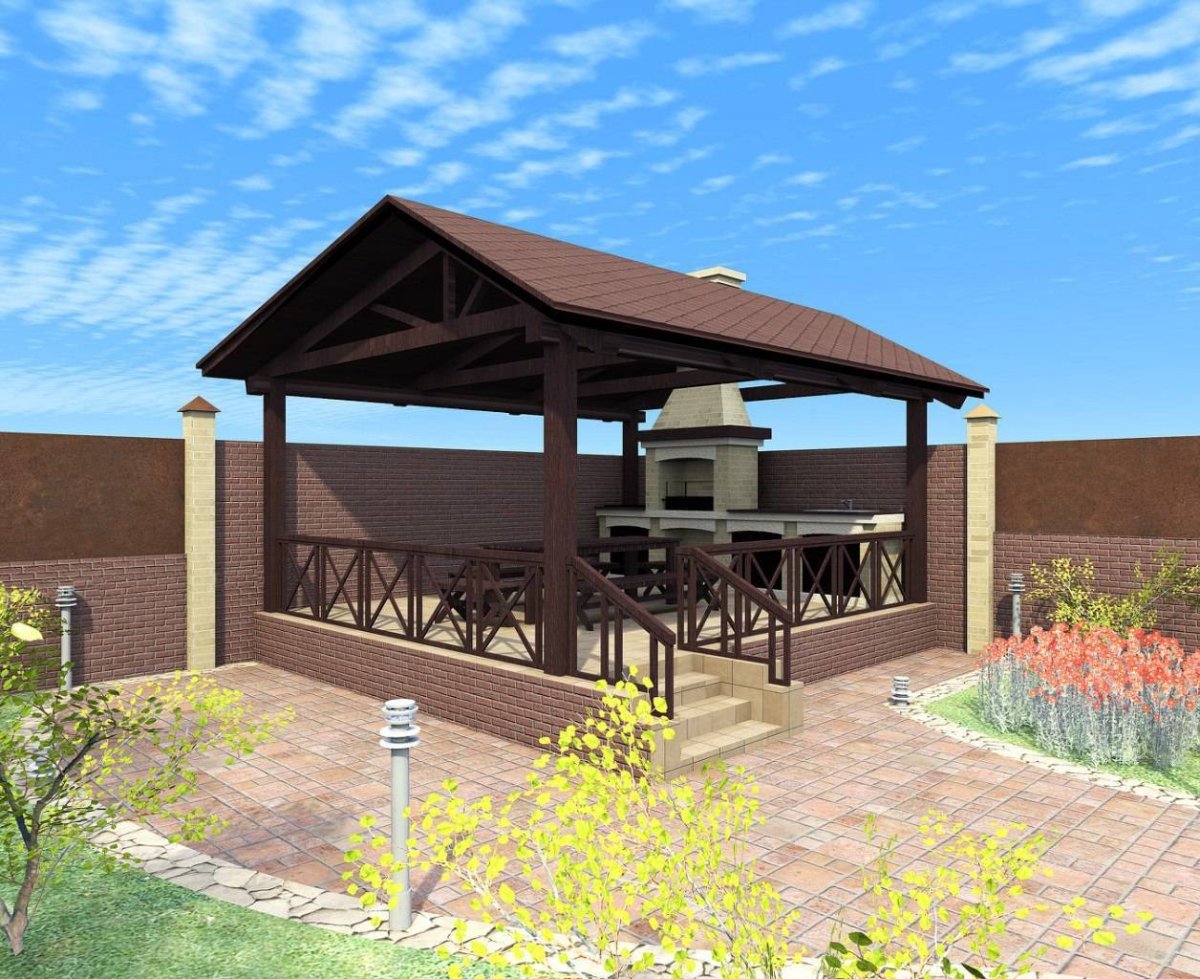 Беседка с мангальной зоной барбекю