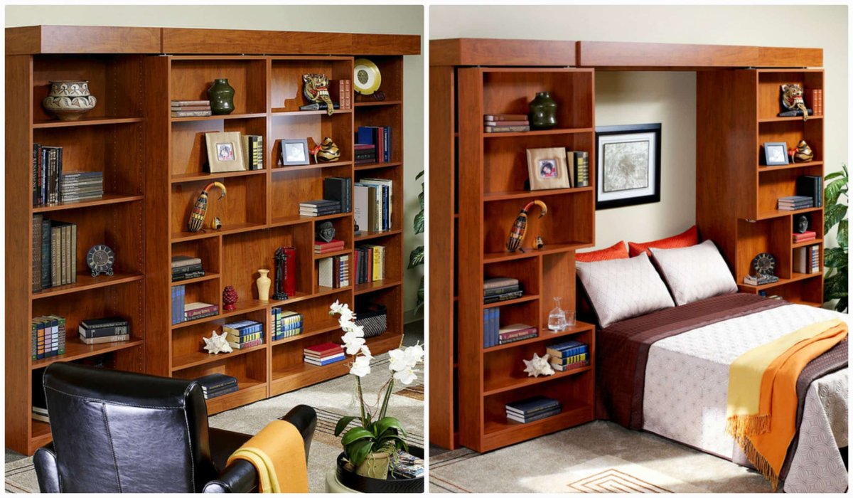 Книжный шкаф над кроватью