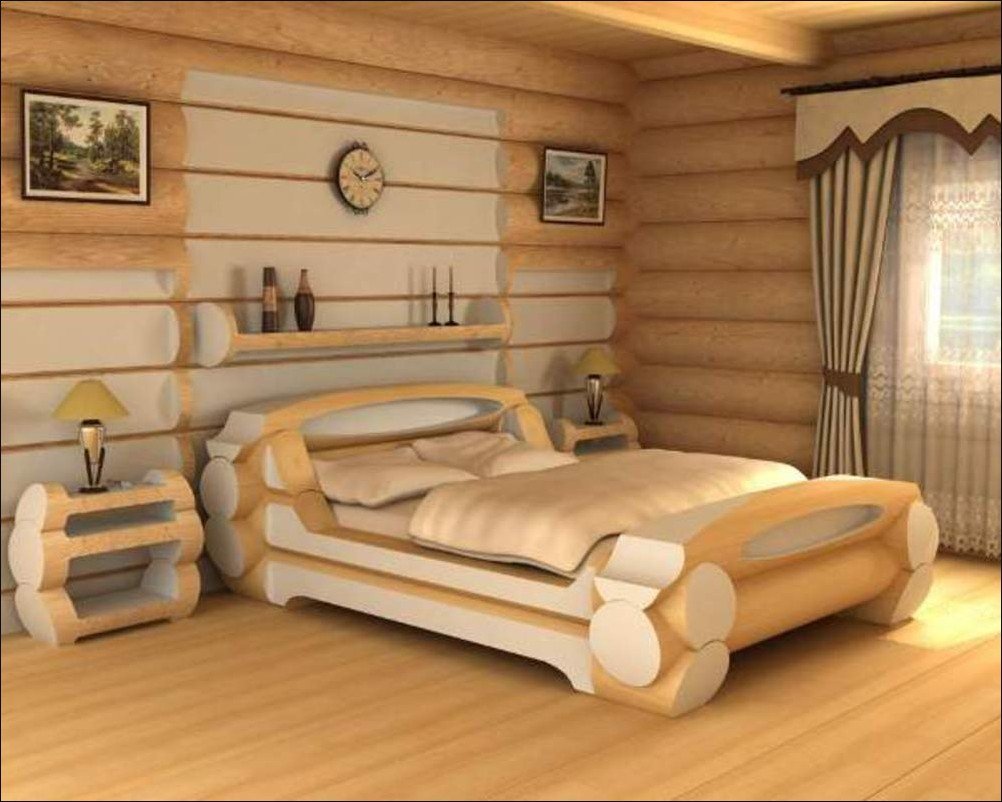 Деревянная кровать из бревен