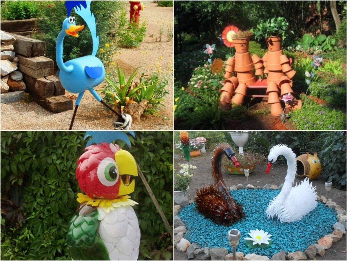 Фигуры из пластиковых бутылок для сада