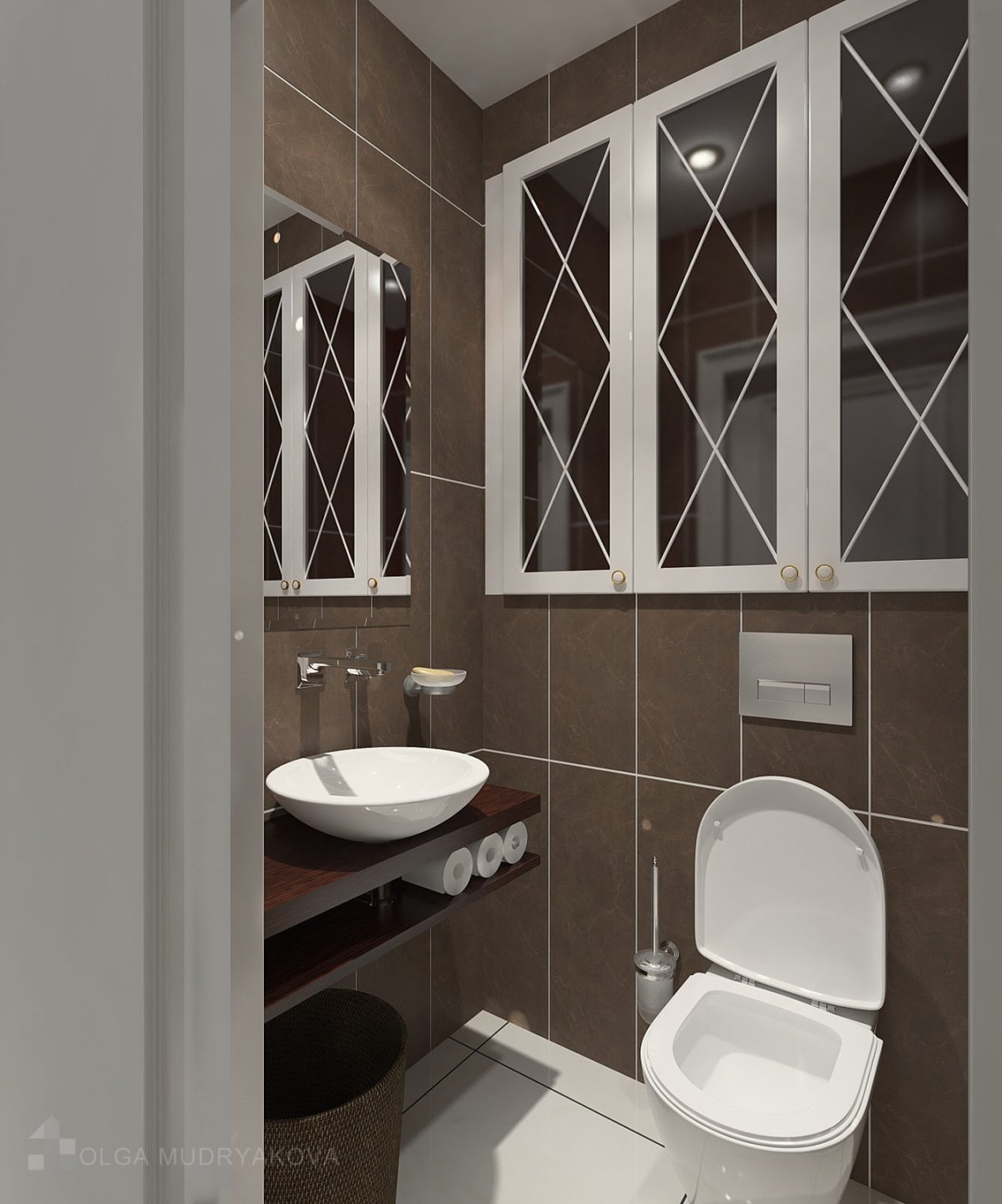 Зеркальный шкаф в туалете над инсталляцией