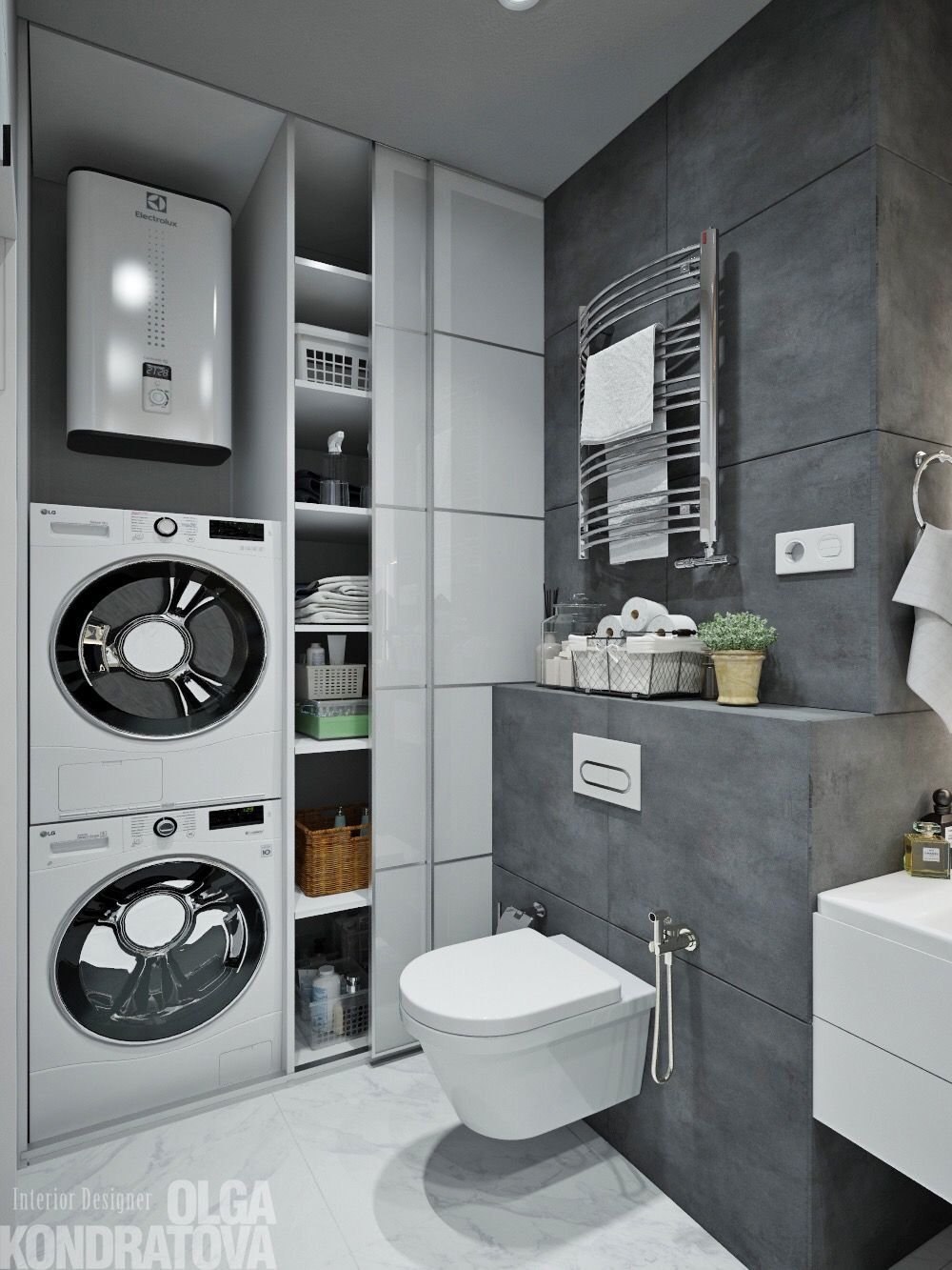 Ванная комната с туалетом и стиральной