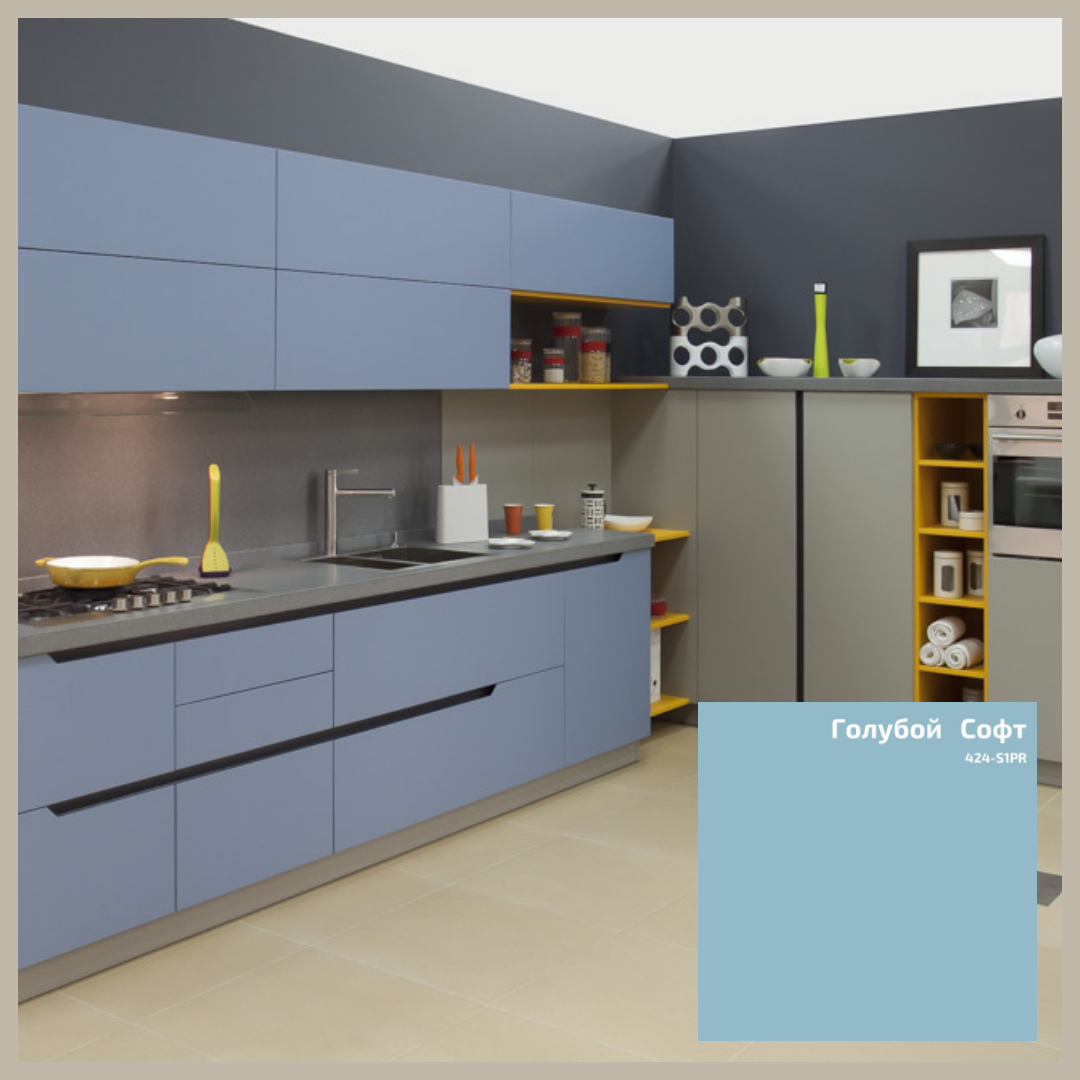 Кухня эмаль матовая 3200 ( фасад RAL 7012, каркас Пикард)