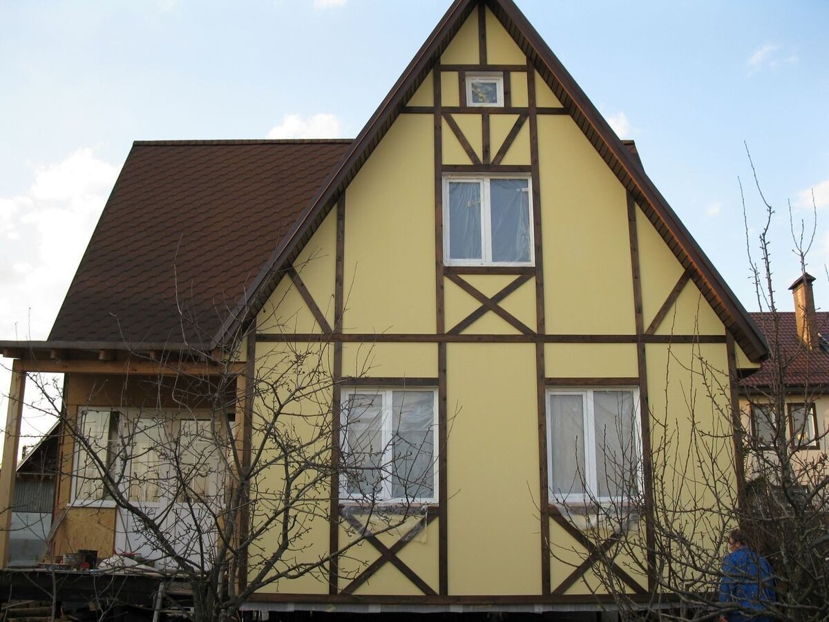 Фасад из ОСБ под фахверк