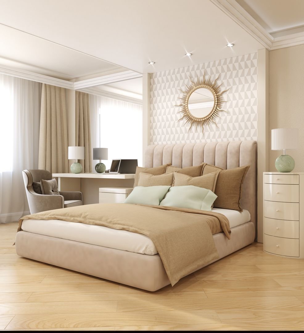 Спальня в современном стиле в светлых тонах