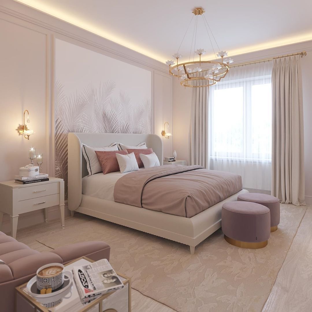 Спальня в розово бежевых тонах