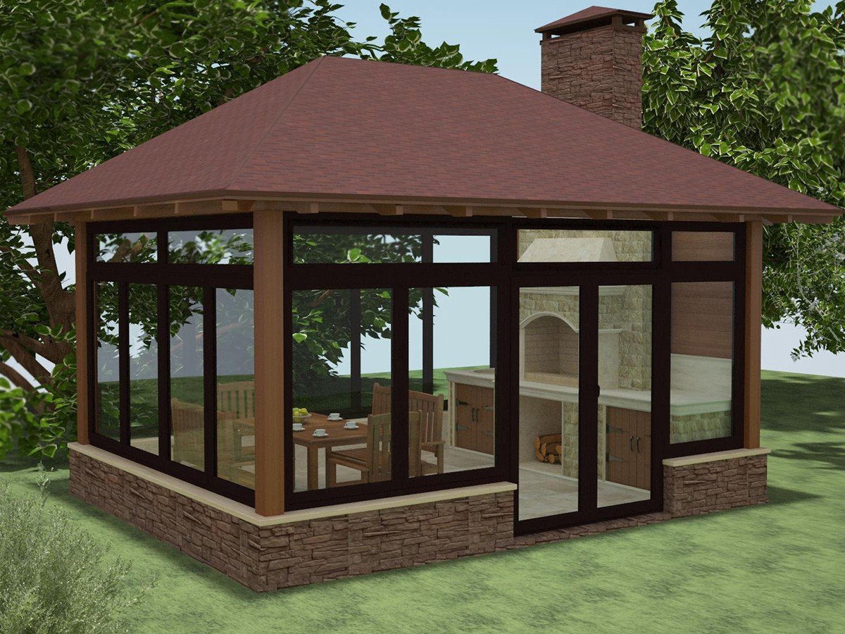 Беседка с мангалом и барбекю 5х3