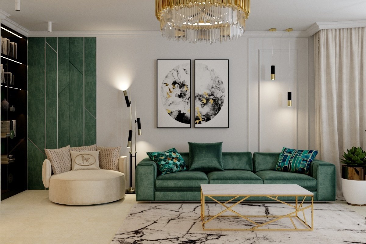 Комнаты с зеленым диваном дизайн
