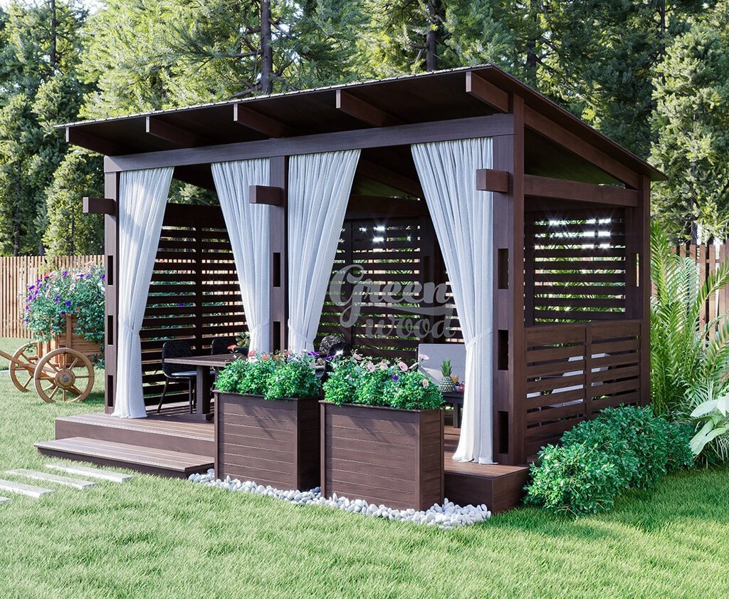 Беседка из дерева односкатная «Грин Вуд»