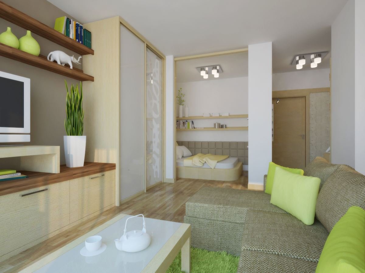 Интерьер комнаты в однокомнатной квартире