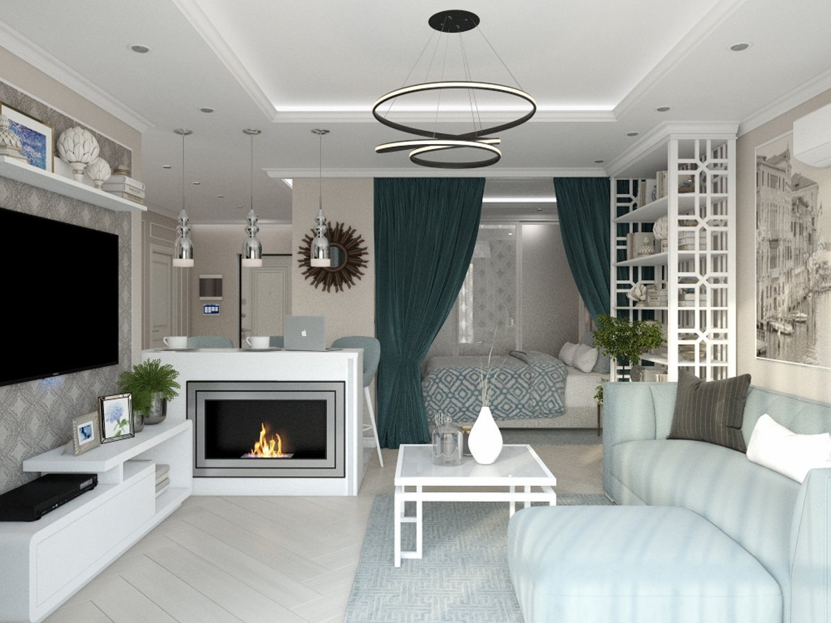 Интерьер однокомнатной квартиры с альковом