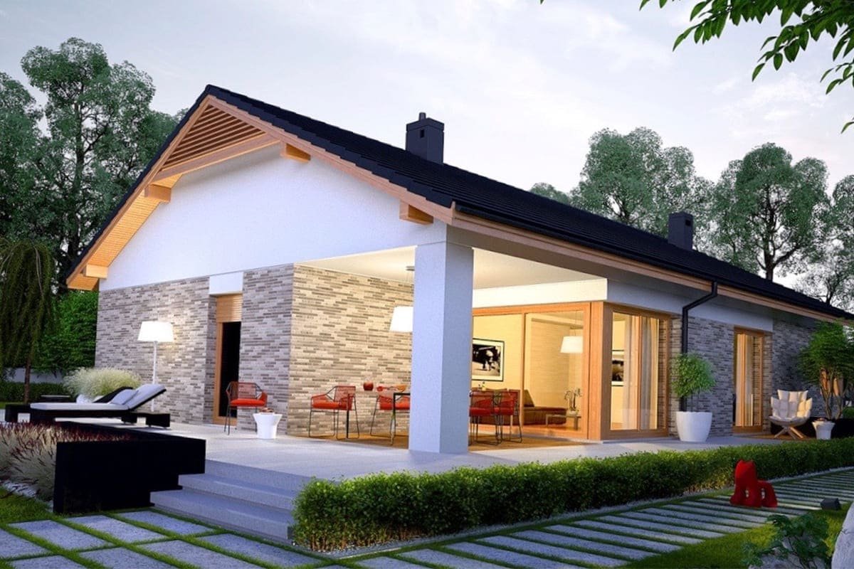 Одноэтажный дом 120кв с террасой проект