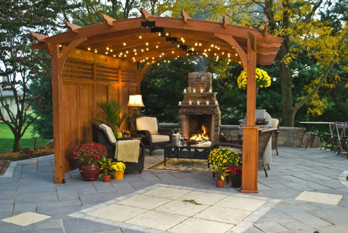 Пергола деревянная беседка с мангалом