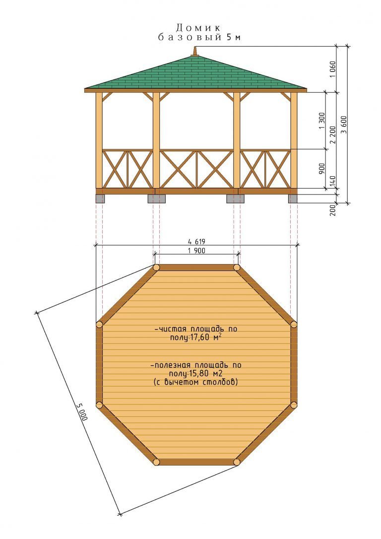 Шестигранная беседка с пристроем