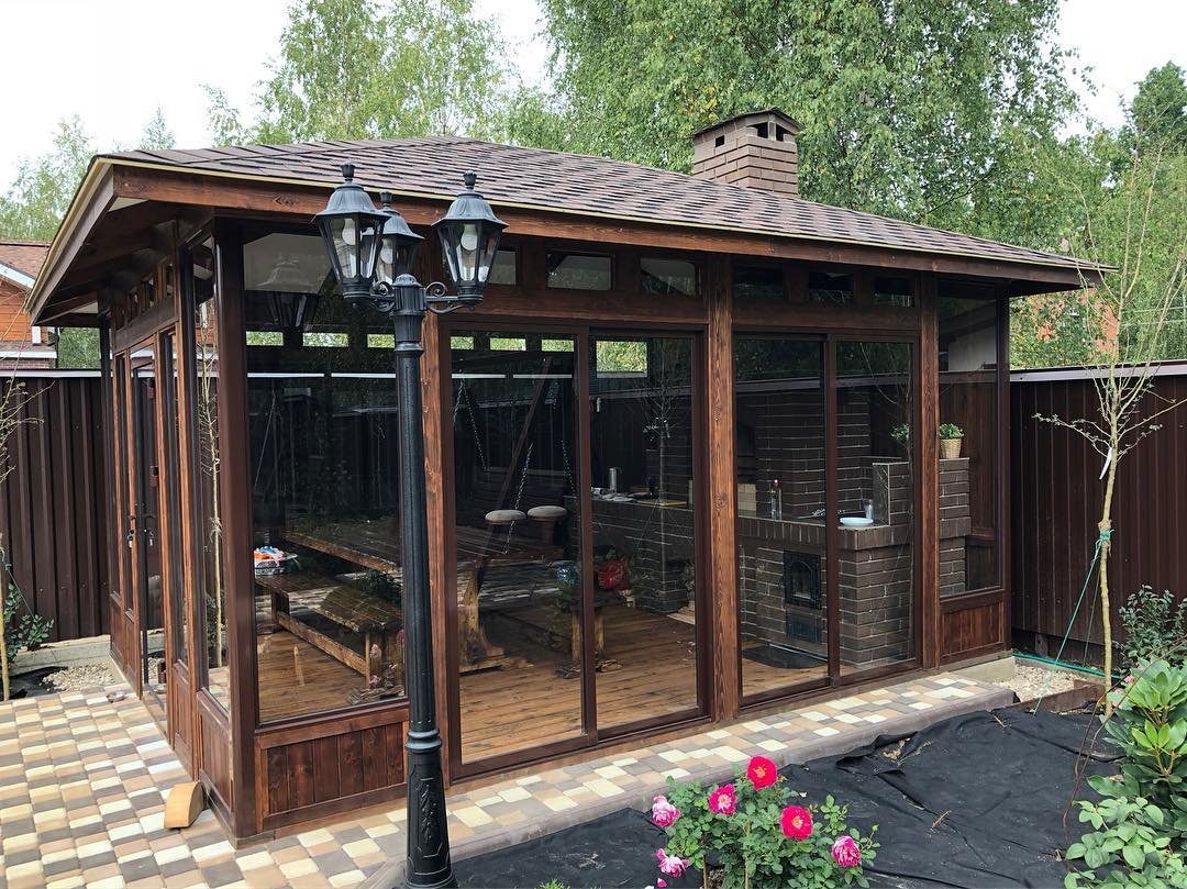 Беседка с мангалом и барбекю 5х3